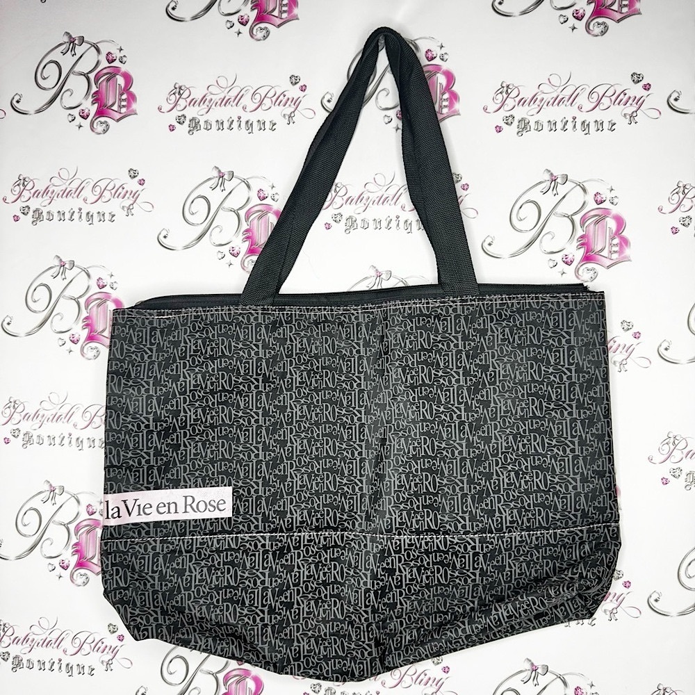 La Vie en Rose Black Tote Bag pink black